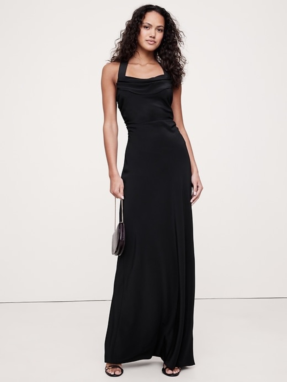 Banana Republic NWT Matte Silk Cowl-Neck Backless Maxi Dress Formal Black Tie